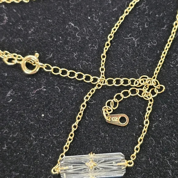 SU 925 Vermeil Crystal Lozenge Necklace with CZs - Picture 11 of 14